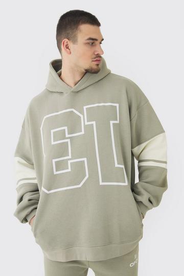 Tall Oversized OFCL Varsity Print Hoodie stone