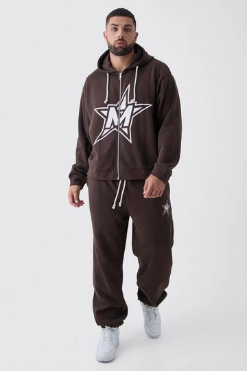 Chocolate Brown Plus Oversized Boxy Official Hoodie & Relaxed Jogger Tracksuit