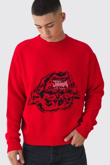 Red Oversized Reverse Knit Halloween Jumper