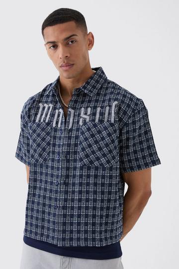 Oversized Small Check Double Pocket Boxy Shirt navy