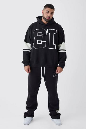 Plus Oversized 13 Varsity Print Hoodie black