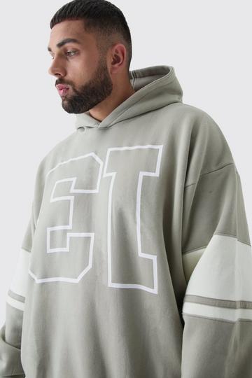 Stone Beige Plus Oversized 13 Varsity Print Hoodie