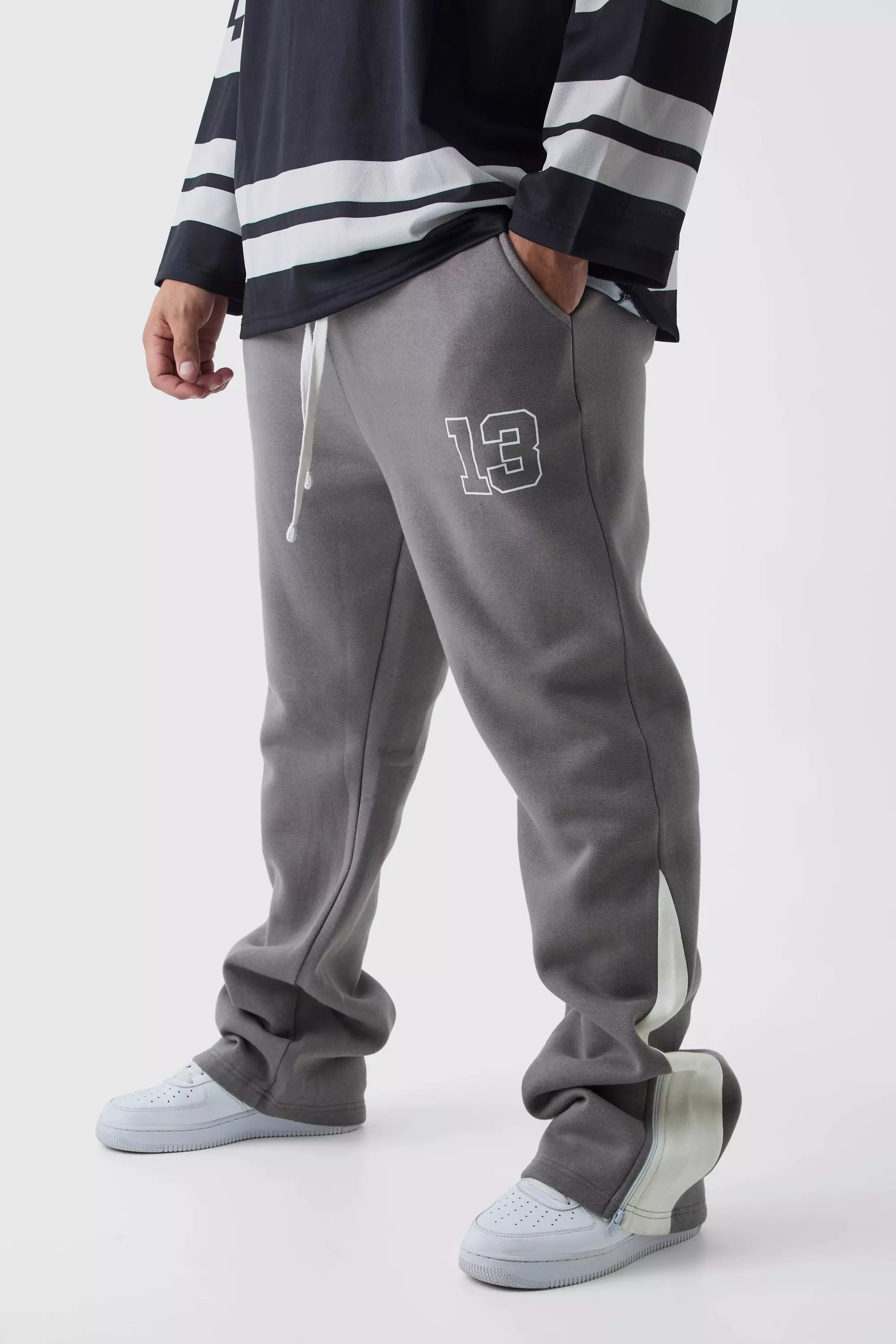 Grey Plus Slim Flared Varsity Gusset Jogger alternative image