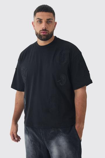 Plus Oversized Boxy Paisley Applique T-Shirt black