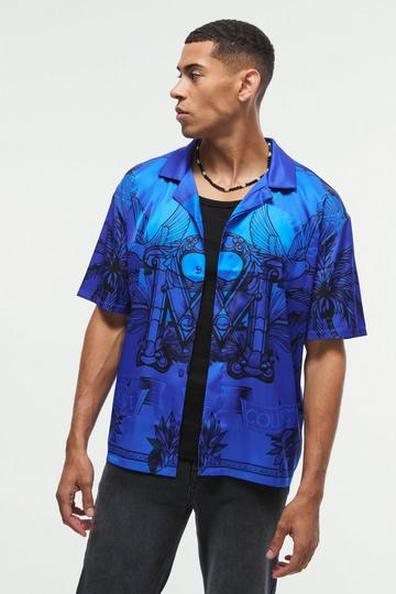 Oversized Satin Exclusive Collection Revere Shirt blue