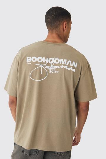 Khaki Oversized Boohooman Printed T-Shirt