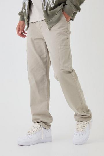 Fixed Waist Straight Chino Cargo Trousers light khaki