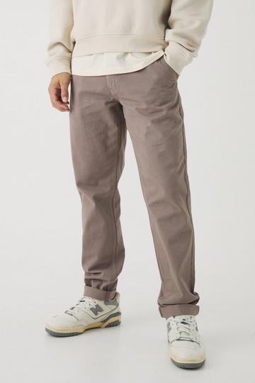 Fixed Waist Tapered Turn Up Hem Chino Trousers taupe