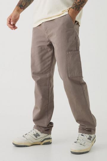 Fixed Waist Straight Chino Cargo Trousers taupe