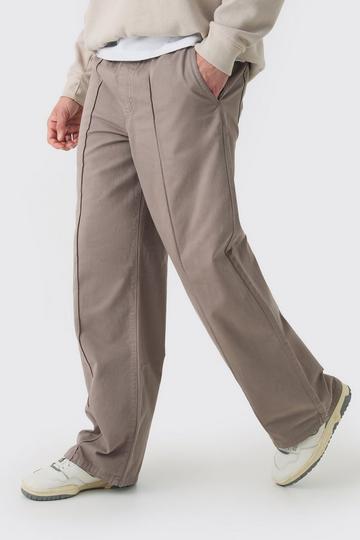 Elasticated Waist Wide Leg Pintuck Chino Trousers taupe