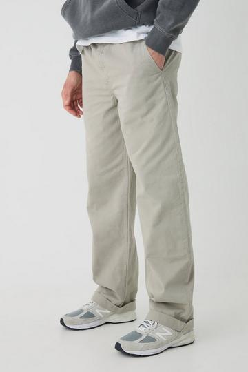 Khaki Elasticated Waist Baggy Turn Up Hem Chino Trousers