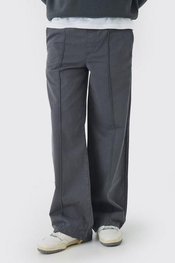 Charcoal Grey Elasticated Waist Wide Leg Pintuck Chino Trousers