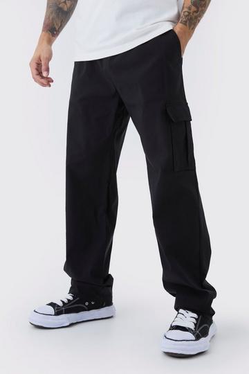 Straight Leg Elasticated Waist Bengaline Cargo Trouser black