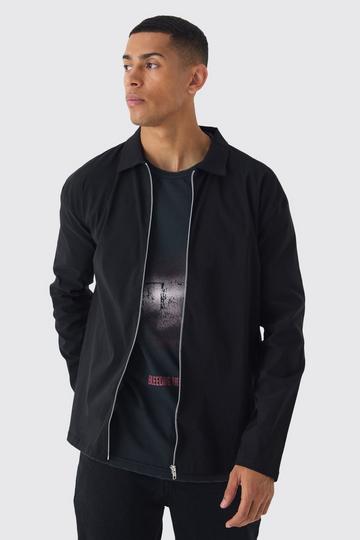 Black Oversized Long Sleeve Zip Through Bengaline Shirt