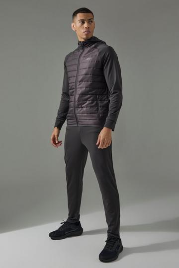 Man Active Gewatteerd Trainingspak Met Capuchon En Stiksels charcoal