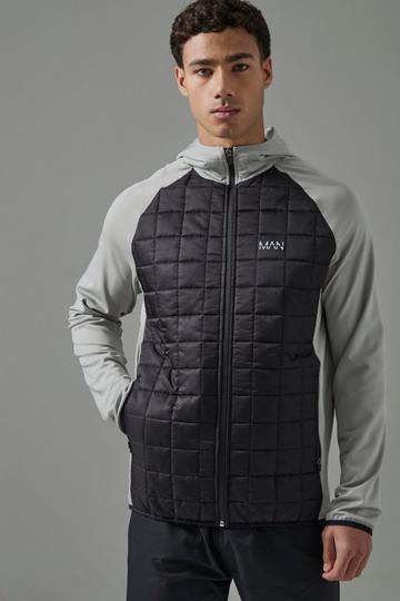 Man Active Geruit Gewatteerd Vest Met Stiksels grey