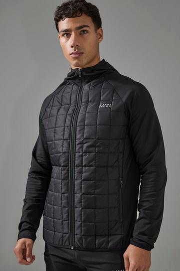 Man Active Check Quilted Zip Through Hoodie black