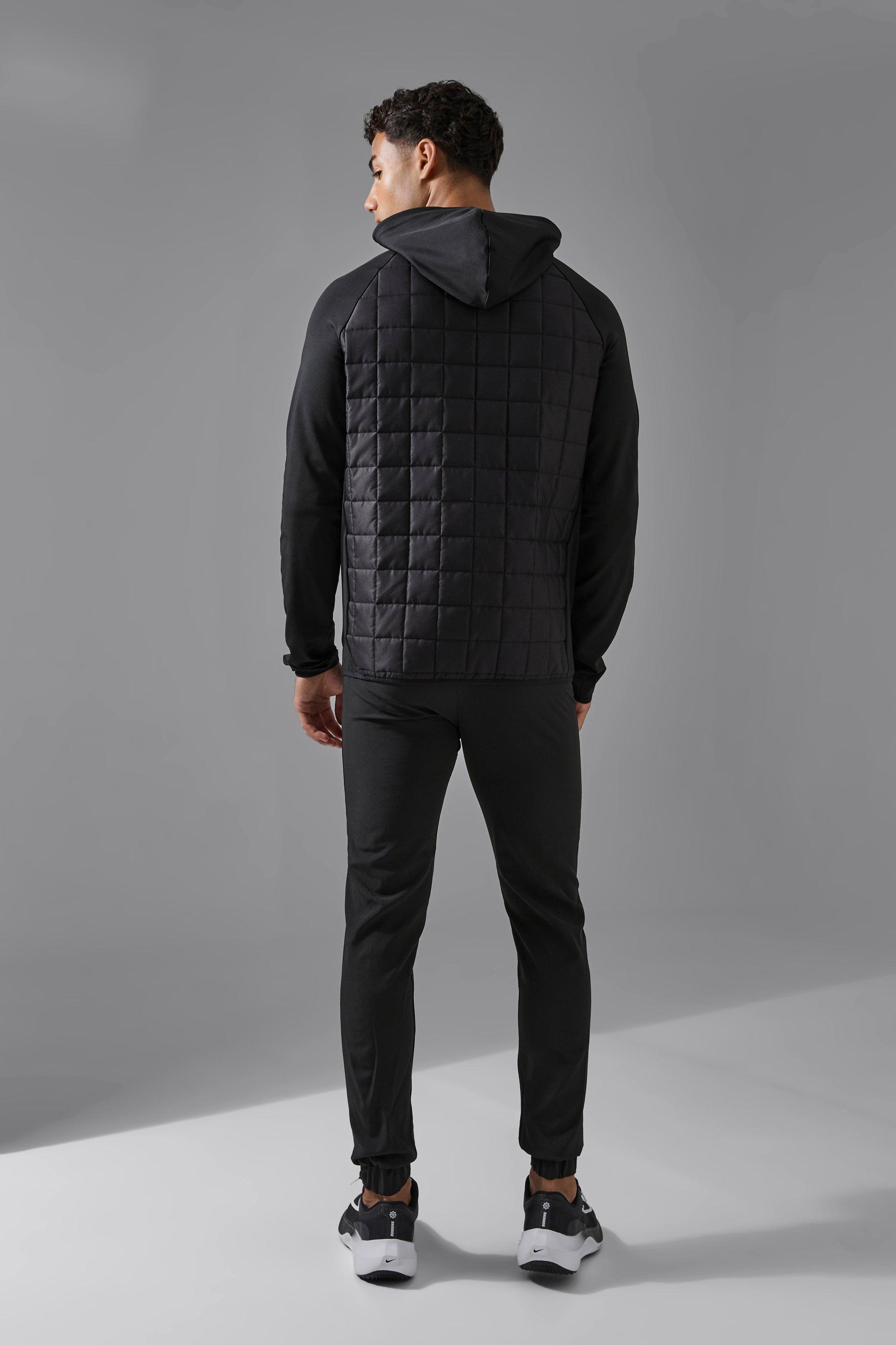 Man Active Check Quilted Zip Through Hoodie