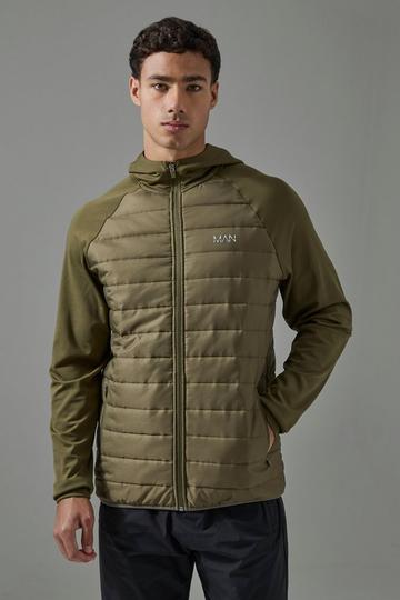 Man Active Quilted Zip Through Hoodie khaki