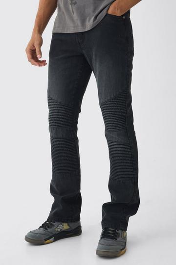 Slim Rigid Flare Biker Panelling Denim Jeans charcoal