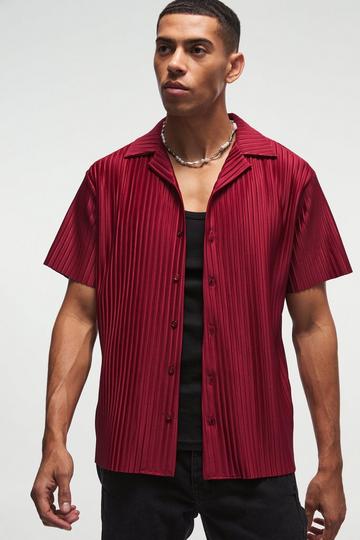 Regular Fit Revere Pleated Shirt burgundy