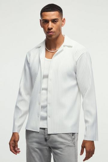 White Regular Fit Revere Pleated Long Sleeve Shirt