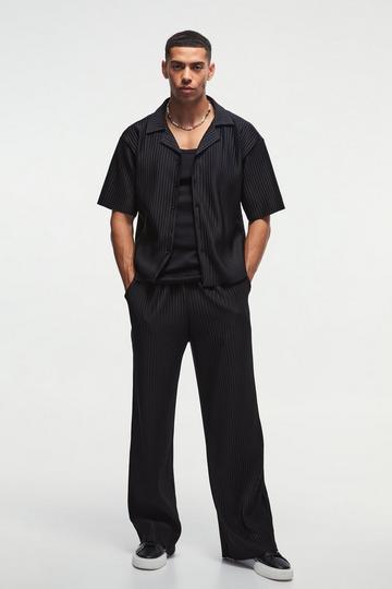 Oversized Boxy Shirt & Straight Pleated Trouser Set black