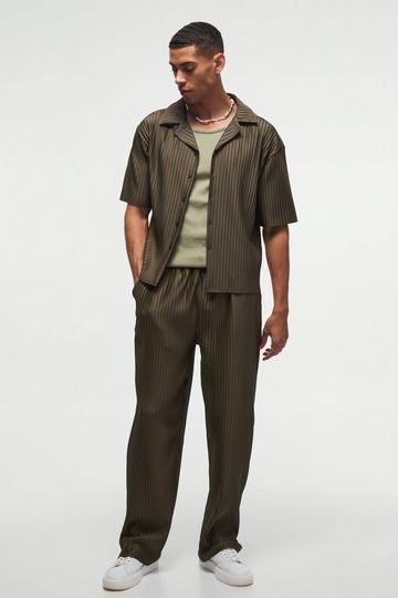 Khaki Oversized Boxy Shirt & Straight Pleated Trouser Set