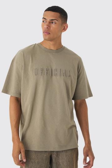 Khaki Oversized Official Embossed Detail T-Shirt