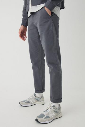 Charcoal Grey Fixed Waist Tapered Turn Up Hem Chino Trousers