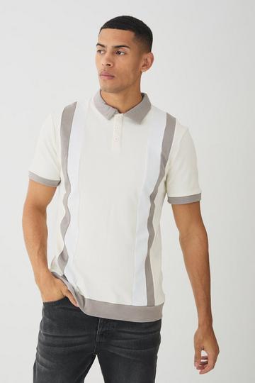 Slim Interlock Colour Block Polo ecru