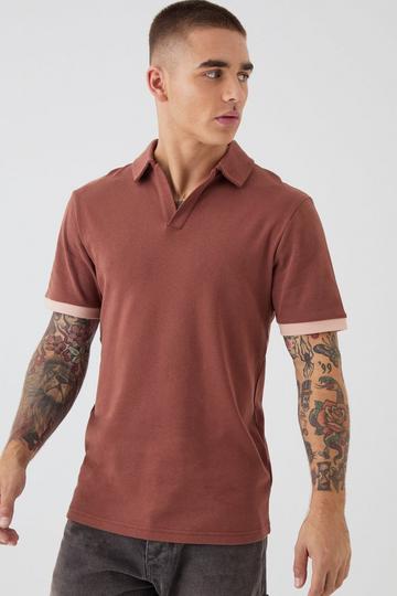 Slim Interlock Colour Block Polo chocolate