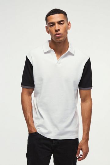 Slim Interlock Colour Block Polo white