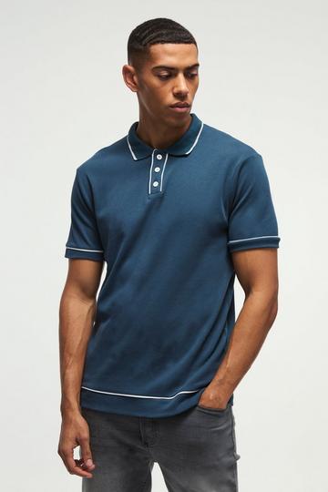 Contrast Tipped Interlock Polo navy