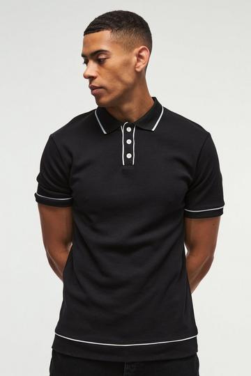 Black Contrast Tipped Interlock Polo