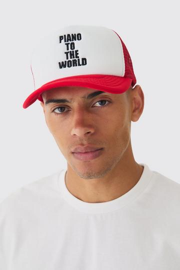 White Piano To The World Embroidered Trucker Cap