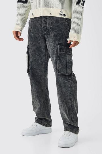 Black Relaxed Acid Wash Cord Cargo Trouser