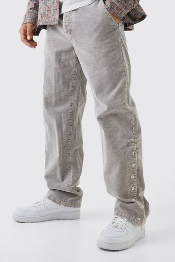 Charcoal Grey Relaxed Acid Wash Cord Popper Hem Trouser