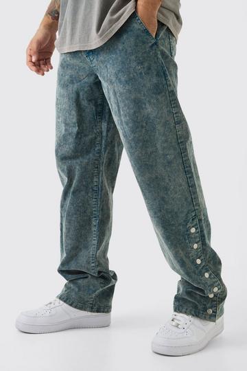 Baggy Acid Wash Gebleekte Corduroy Broek Met Drukknoopjes navy