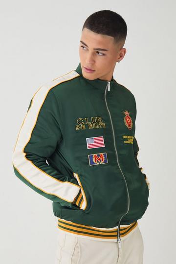 Official Embroidered Satin Padded Bomber Jacket green