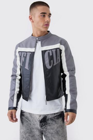 Official PU Slim Fit Biker Jas grey