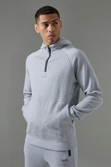 Man Active Pro Fleece Reg Fit 1/4 Zip Hoodie grey