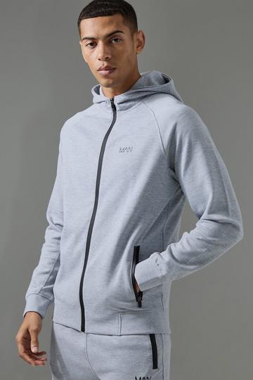 Man Active Pro Fleece Reg Fit Zip Through Hoodie grey