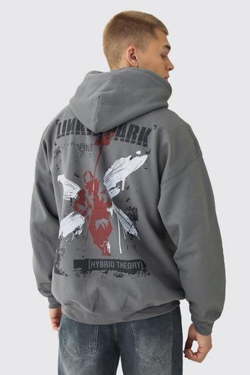 Charcoal Grey Oversized Linkin Park Wash License Hoodie