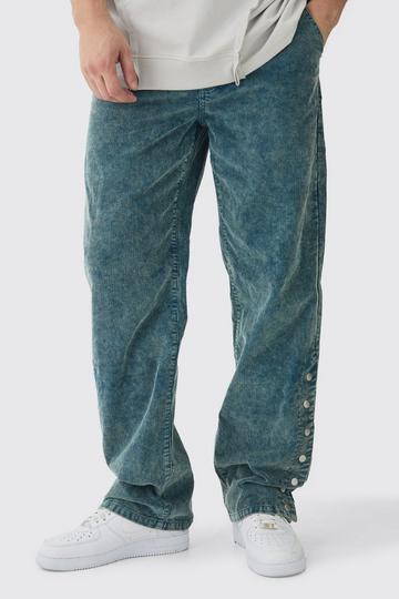 Tall Baggy Acid Wash Gebleekte Corduroy Broek Met Drukknoopjes In Marineblauw navy