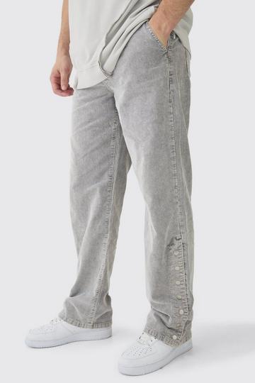 Grey Tall Relaxed Acid Wash Cord Popper Hem Trouser in Charcoal