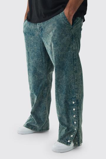 Plus Baggy Acid Wash Gebleekte Corduroy Broek Met Drukknoopjes In Marineblauw navy