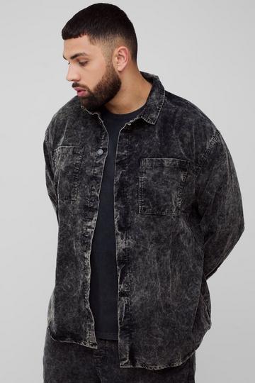 Plus Oversized Acid Wash Cord Overshirt in Black black