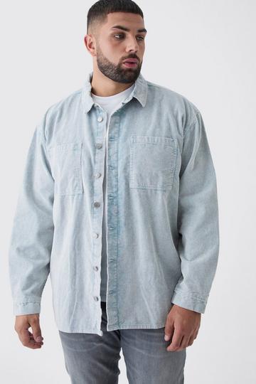 Plus Oversized Acid Wash Cord Overshirt in Slate slate