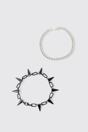 2 Pack Spike Chain Bracelets silver